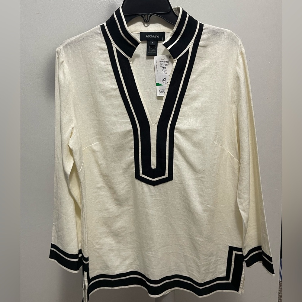 Karen Kane St Tropez Mango Tango Black and White Tunic NWT S